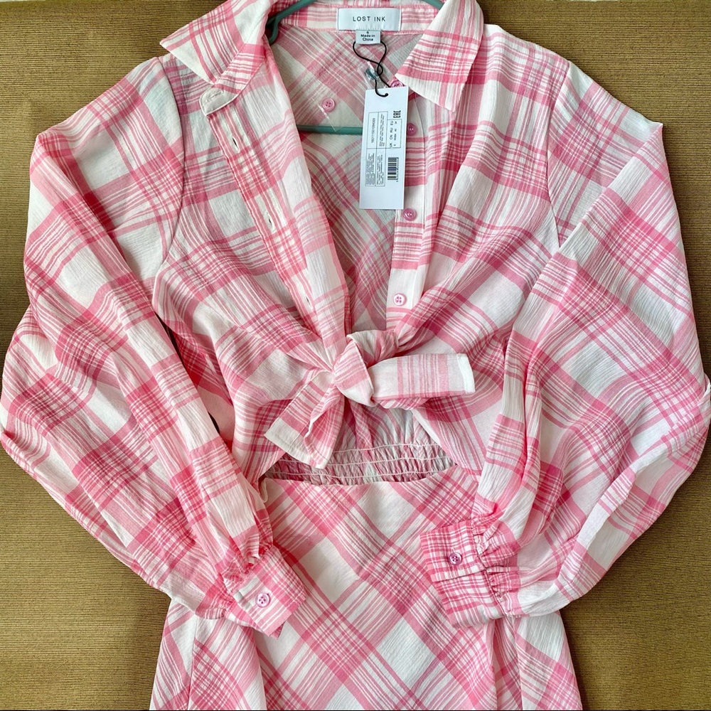 ASOS Lost Ink Pink Dress With Tie Front